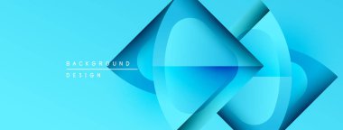 Soyut mavi tasarım katmanlı geometrik şekiller içerir. Gradyan etkiler dinamik görsel ilgi yaratır. Modern, temiz estetik.