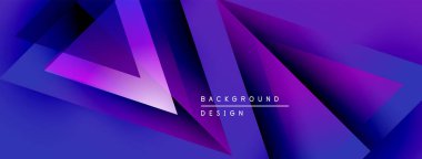 Soyut geometrik şekiller örtüşüyor, canlı mor gradyanlar yaratıyor. Modern tasarım elementleri teknoloji, yenilik, gelecek öneriyor.