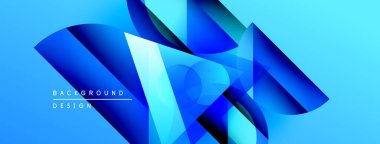 Soyut mavi şekiller dinamik bileşim yaratır. Modern tasarım unsurları hareket, derinlik ve görsel ilgi gösteriyor. Arkaplan eğimli renkler içerir.
