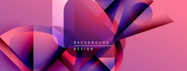 Soyut geometrik şekiller örtüşüyor, canlı pembe, mor renkler yaratıyor. Modern tasarım elementleri dinamik hareket, görsel doku önerir.