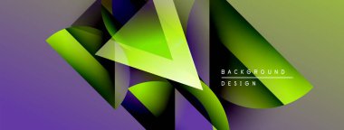 Soyut geometrik şekiller canlı yeşillikleri, morları harmanlıyor. Dinamik bileşim modern görsel etki yaratır. Arkaplan tasarımı ögesi.