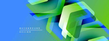 Soyut geometrik şekiller örtüşür, parlak mavi, yeşil eğimler yaratır. Modern tasarım elementleri dinamik hareket, görsel doku önerir.