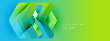 Soyut geometrik katmanlar canlı gradyan arkaplan oluşturur. Modern tasarım üst üste binen şekiller, mavi, yeşil renkler.