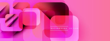 Soyut pembe dizayn özellikleri üst üste binen kareler, dikdörtgenler. Gradyan gölgeler dinamik görsel efekt yaratır. Metin arkaplan tasarımı okur.