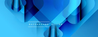 Soyut mavi tasarım üst üste binen şekiller, gradyanlar, dinamik çizgiler. Arka planlar ve sunumlar için modern estetik.