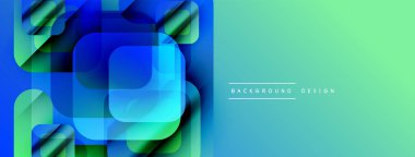 Soyut geometrik şekiller örtüşür, parlak mavi, yeşil eğimler yaratır. Arkaplan ve sunumlar için uygun modern tasarım ögesi.