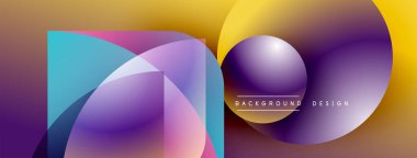 Soyut geometrik şekiller çakışıyor. Canlı gradyanlar modern görsel efekt yaratır. Arkaplan özellikleri metin ögeleri, tasarım odaklı.