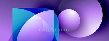 Soyut şekiller mor, mavi renkleri harmanlıyor. Modern tasarım gradyan örtüler, metin elementleri içerir. Minimalist estetik dinamik görsel etki yaratır.