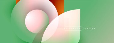 Soyut şekiller örtüşür, yumuşak eğimler yaratır. Yeşil, turuncu, pembe renkler tasarımda baskın. Minimum metin mevcut. Modern estetik.