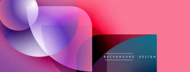 Soyut şekiller örtüşüyor, canlı pembeler, morlar, maviler yaratıyor. Modern tasarım elementleri dinamik görsel deneyim önerir.