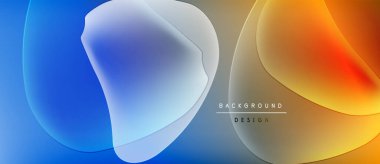 Soyut sıvı şekilleri mavi, beyaz, turuncu renkleri harmanlıyor. Modern tasarım hareketi, enerjiyi, görsel ilgiyi çağrıştırıyor. Minimalist estetik giysiler.