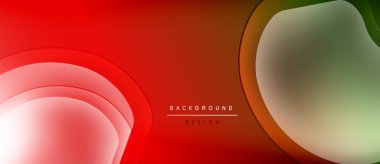 Soyut kırmızı, yeşil eğimli katmanlar akışkan şekiller yaratır. Koyu arkaplan ile modern tasarım, metin ögesi mevcut.