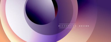 Soyut daireler mor ve turuncu renkleri harmanlıyor. Modern tasarım dinamik görsel etki yaratır. Yumuşak eğimler yumuşak estetik sunar.
