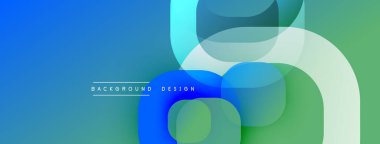 Soyut arkaplan özellikleri üst üste binen mavi, yeşil şekiller. Gradyan geçişler dinamik görsel efekt yaratır. Metin arkaplan tasarımı okur.