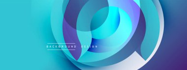 Soyut akışkan şekiller, canlı maviler, morlar dinamik bir zemin oluşturur. Modern tasarım elementleri hareket, derinlik.