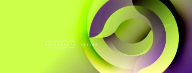 Parlak soyut tasarım katmanlı eğriler içerir. Canlı yeşil, mor renkler dinamik görsel efekt yaratır. Modern arkaplan ögesi.