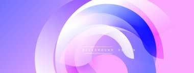 Soyut katmanlar akan mor, mavi gradyanlar yaratır. Yumuşak şekiller hareketi, derinliği akla getiriyor. Minimum metin mevcut, arkaplan tasarımı odaklı.