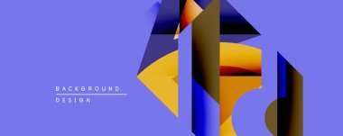 Soyut geometrik şekiller örtüşür, dinamik görsel efekt yaratır. Sıcak renkler serin mor arkaplanı karşılar. Dijital projeler için modern tasarım ögesi.