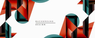 Soyut geometrik bileşim. Kırmızı, deniz mavisi, siyah şekiller üst üste biner. Modern tasarım elementleri dinamik görsel doku oluşturur. Minimalist estetik, temiz çizgiler..