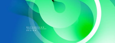 Soyut sıvı şekilleri, canlı mavi-yeşil gradyan. Modern tasarım, düz kıvrımlar, dinamik kompozisyon. Minimalist estetik, temiz çizgiler..