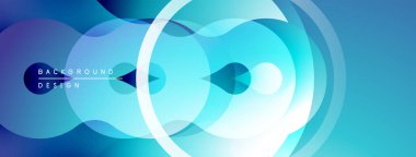 Soyut mavi arkaplan. Üst üste binen daireler dinamik ve modern görsel efektler yaratır. Gradyan gölgeler derinlik ve doku sağlar.