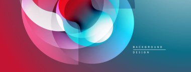 Soyut renkli şekiller dinamik görsel efektler yaratır. Kademeli geçişler kırmızı, mavi ve turkuaz renkleri harmanlıyor. Modern tasarım ögesi.