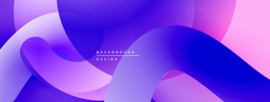 Soyut sıvı şekiller, canlı mor renkler pembeye karışıyor. Modern tasarım, pürüzsüz gradyanlar dinamik görsel akış yaratır.