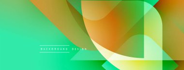 Soyut geometrik şekiller çakışıyor. Canlı yeşil, turuncu renkler tasarımda baskın. Modern arka plan dinamik, taze hissettiriyor.