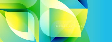 Soyut geometrik şekiller örtüşür, canlı bir değişim etkisi yaratır. Sarılar, yeşiller, maviler kompozisyona hakim. Modern tasarım ögesi.