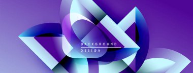 Soyut mor arkaplan özellikleri üst üste binen geometrik şekiller. Gradyan renkler dinamik görsel efekt yaratır. Modern tasarım elemanları.