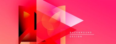 Soyut geometrik şekiller örtüşüyor, canlı pembe, turuncu renkler yaratıyor. Modern tasarım elementleri dinamik görsel deneyim önerir.