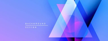 Soyut geometrik şekiller örtüşüyor, canlı mor ve mavi renkler yaratıyor. Metin sol köşede arkaplan tasarımı okuyor. Modern, temiz estetik.