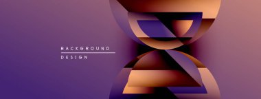 Soyut tasarım, katmanlı şekiller, mor renkler, gradyan etki. Metin elemanları mevcut modern arkaplan. Minimalist stil.