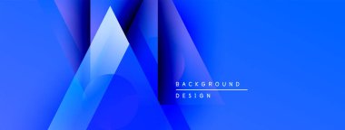 Soyut mavi geometrik şekiller dinamik arkaplan yaratır. Renkler derinliği, modern tasarım elementlerini gösteriyor.