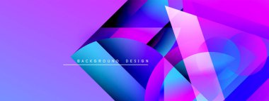 Soyut geometrik şekiller canlı mor, mavi renkleri harmanlarlar. Modern tasarım dinamik görsel deneyim yaratır. Arkaplan özellikleri metin örtüsü.