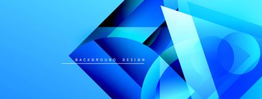 Soyut mavi tasarım katmanlı geometrik şekiller içerir. Gradyan renkler dinamik görsel efekt yaratır. Sunumlar için modern arkaplan uygun.