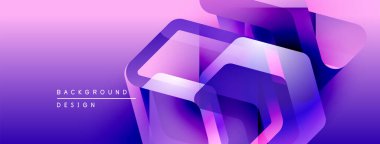 Soyut geometrik şekiller üst üste binerek canlı mor gradyan oluşturur. Arkaplan ve sunumlar için modern tasarım ögesi.