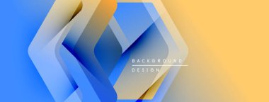 Soyut geometrik şekiller çakışıyor. Mavi, turuncu, sarı renkler modern tasarım yaratır. Sunumlar için minimalist arkaplan.