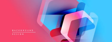 Soyut geometrik şekiller örtüşüyor, canlı renk eğimleri yaratıyor. Kırmızı maviye geçişler, modern arkaplan tasarımı oluşturur.
