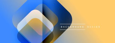 Soyut geometrik şekiller çakışıyor. Mavi, sarı gradyanlar modern görsel efekt yaratır. Minimalist tasarım arka planlar için uygundur.