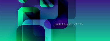 Soyut geometrik şekiller örtüşür, canlı bir değişim etkisi yaratır. Mavi, yeşil renkler kompozisyona hakim. Modern tasarım ögesi.