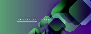 Soyut gradyan arkaplan özellikleri üst üste binen yuvarlak kareler. Renkler yeşilden mora dönüşüyor. Metin arka plan tasarımı okur. Modern, dinamik kompozisyon.