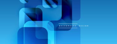 Soyut mavi geometrik şekiller modern tasarımı oluşturur. Gradyan gölgeler derinlik, doku ve görsel ilgi sağlar.