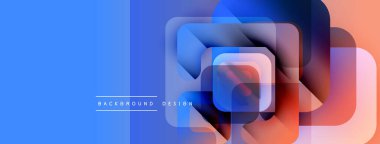 Soyut geometrik şekiller çakışıyor. Mavi, turuncu gradyanlar modern tasarım yaratır. Minimalist stil, arka planlar ve sunumlar için uygun.