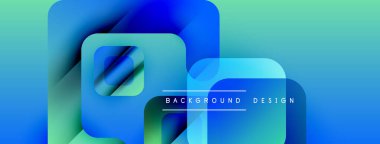 Soyut geometrik şekiller örtüşür, parlak mavi, yeşil eğimler yaratır. Arkaplan ve sunumlar için uygun modern tasarım.