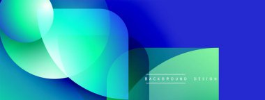 Soyut sıvı şekilleri örtüşür, parlak mavi, yeşil gradyanlar yaratır. Modern tasarım elementleri dinamik hareketi, pürüzsüz geçişleri önerir.