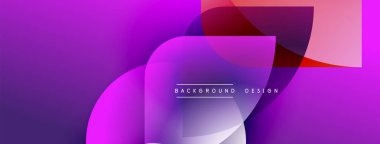 Soyut, enerjik bir arkaplan. Üst üste binen şekiller dinamik mor, pembe, kestane rengi gradyanlar yaratır. Dijital projeler için modern tasarım ögesi.