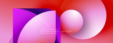 Soyut tasarım canlı gradyanlar, üst üste binen şekiller içerir. Pembe, mor, kırmızı renkler modern estetik yaratıyor. Metin arkaplan tasarımı okur.