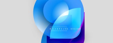 Soyut mavi şekiller örtüşür, dinamik görsel efekt yaratır. Metin, merkez formda arkaplan tasarımı okur. Minimalist stil.