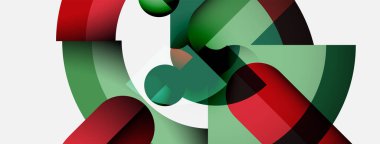 Kavisli şekiller içeren soyut kompozisyon, kırmızı, yeşil renkler. Üst üste binen formlarla minimalist tasarım, dinamik görsel efekt yaratır.